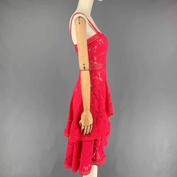 ALICE + OLIVIA Size 0 Raspberry Cotton Nylon Lace A-Line Dress - Picture 3 of 5